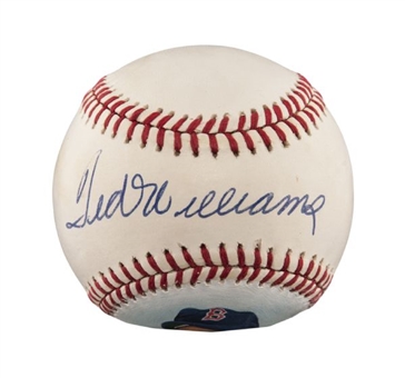 Ted Williams Single Signed Baseball with Handpainted Image